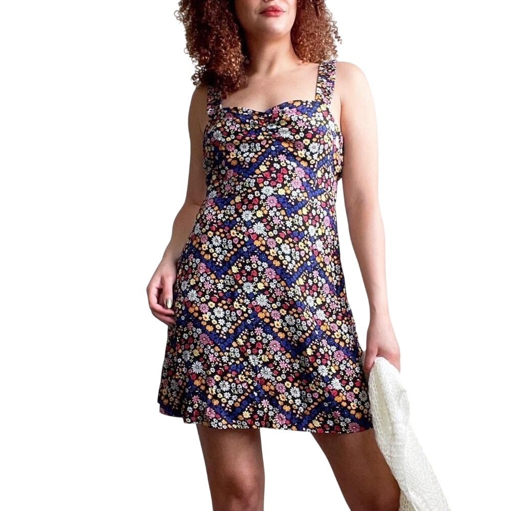 Vintage Y2K Whimsigoth Ruched Dark Floral Print Mini Dress